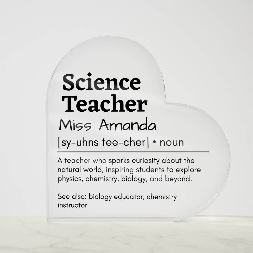Personalized Science Teacher Printed Heart Shaped Acrylic Plaque