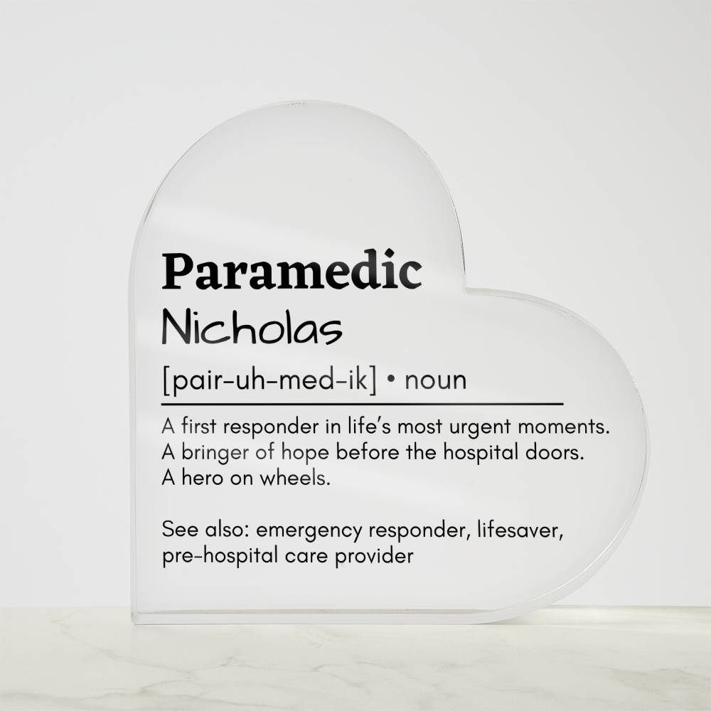 Personalized Paramedic Printed Heart Shaped Acrylic Plaque