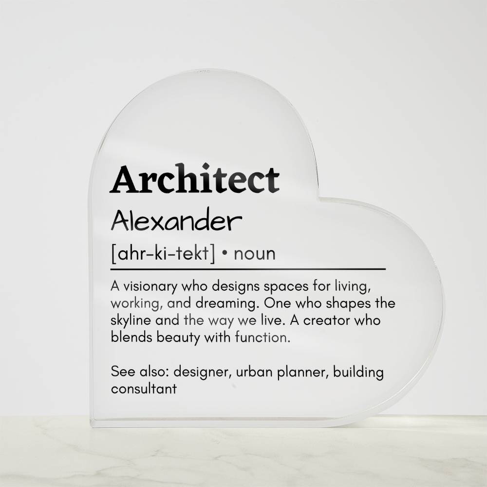 Personalized Architect Printed Heart Shaped Acrylic Plaque
