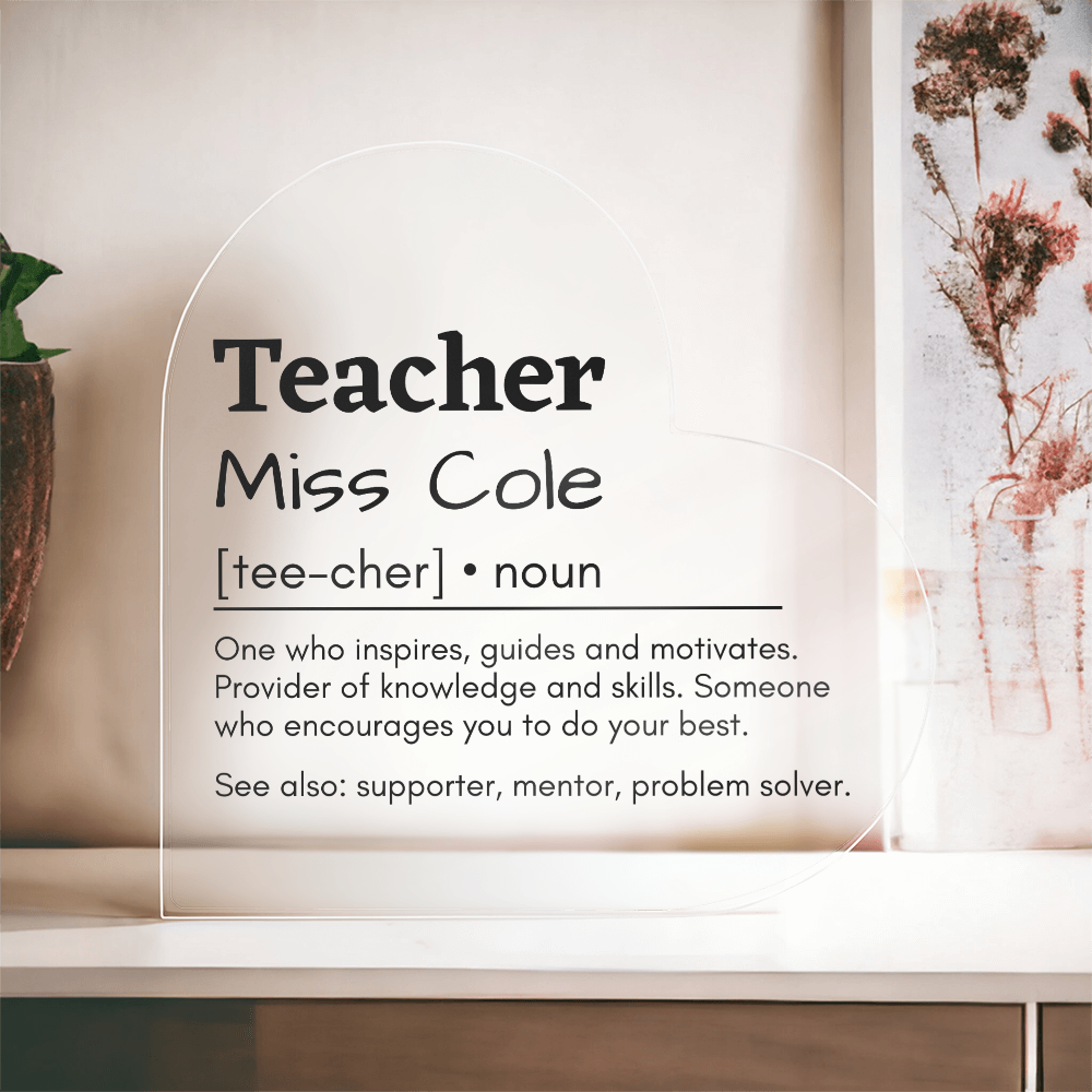 Personalized Teacher Printed Heart Shaped Acrylic Plaque