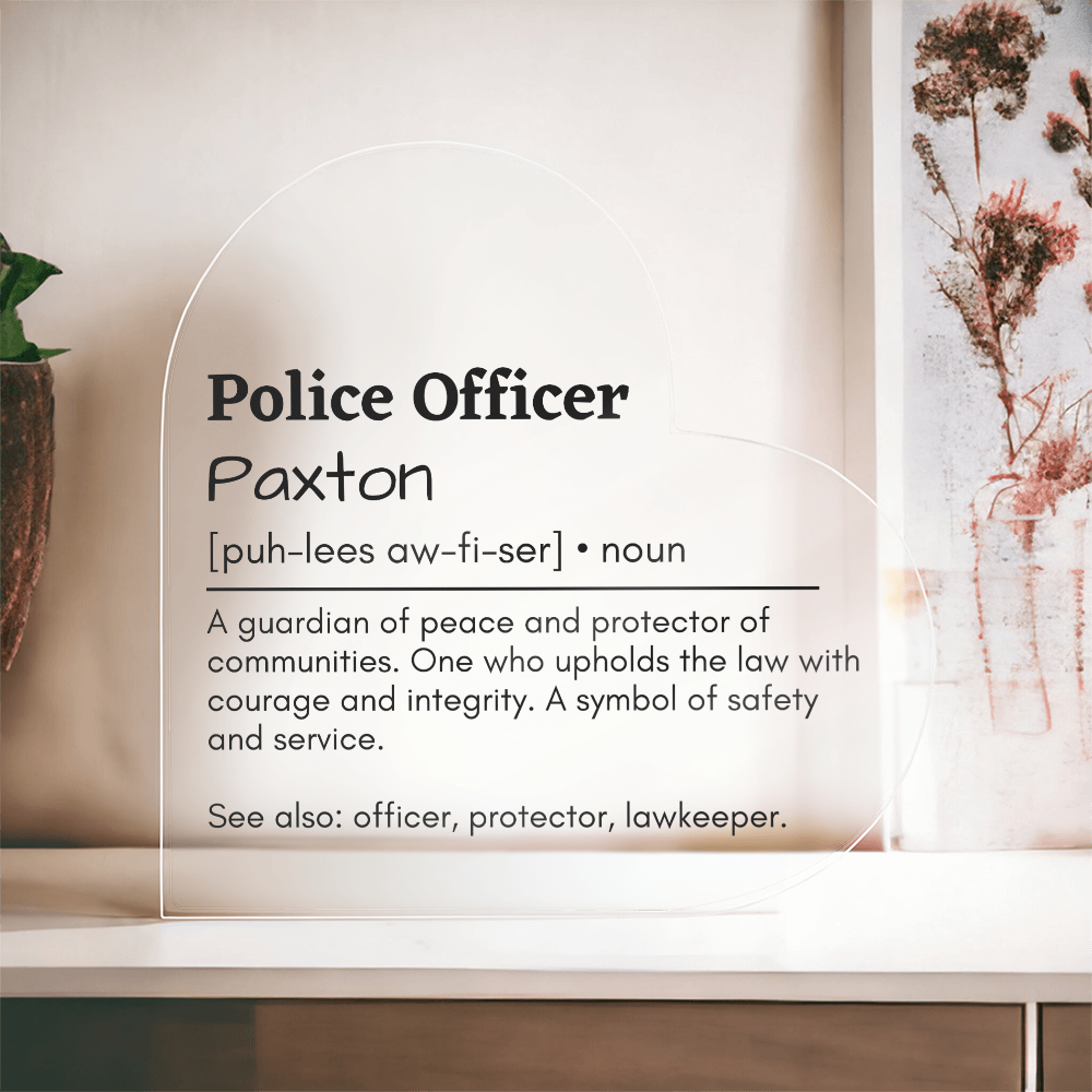 Personalized Police Officer Printed Heart Shaped Acrylic Plaque