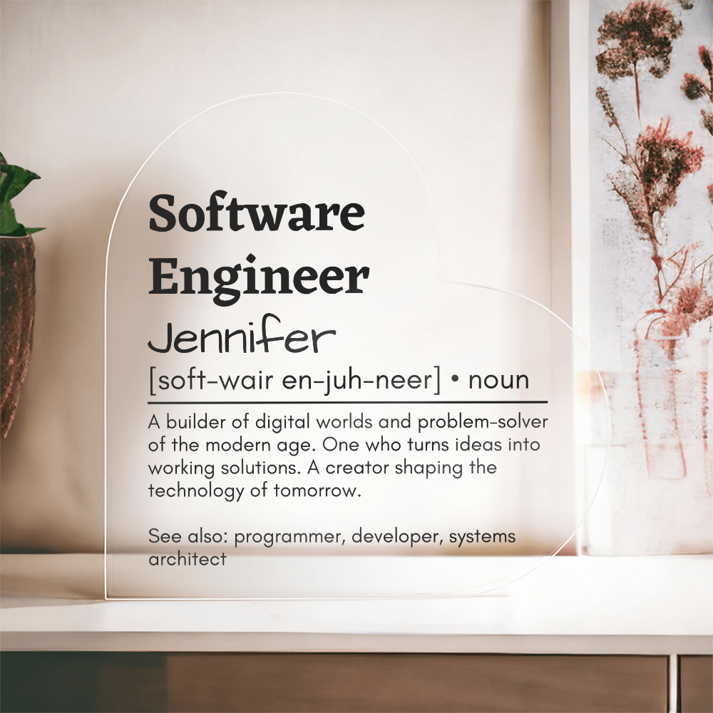 Personalized Software Engineer Printed Heart Shaped Acrylic Plaque