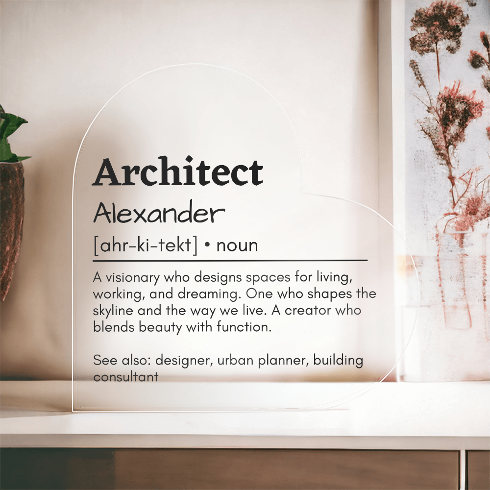 Personalized Architect Printed Heart Shaped Acrylic Plaque