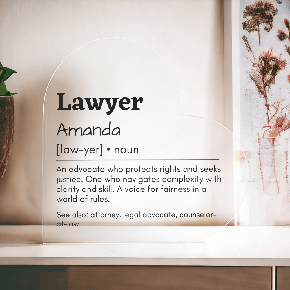 Personalized Lawyer Printed Heart Shaped Acrylic Plaque