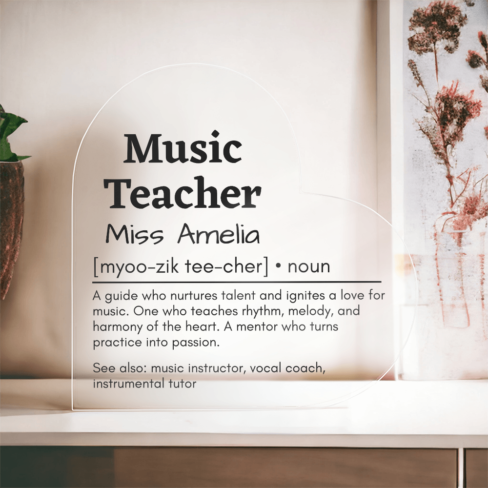 Personalized Music Teacher Printed Heart Shaped Acrylic Plaque