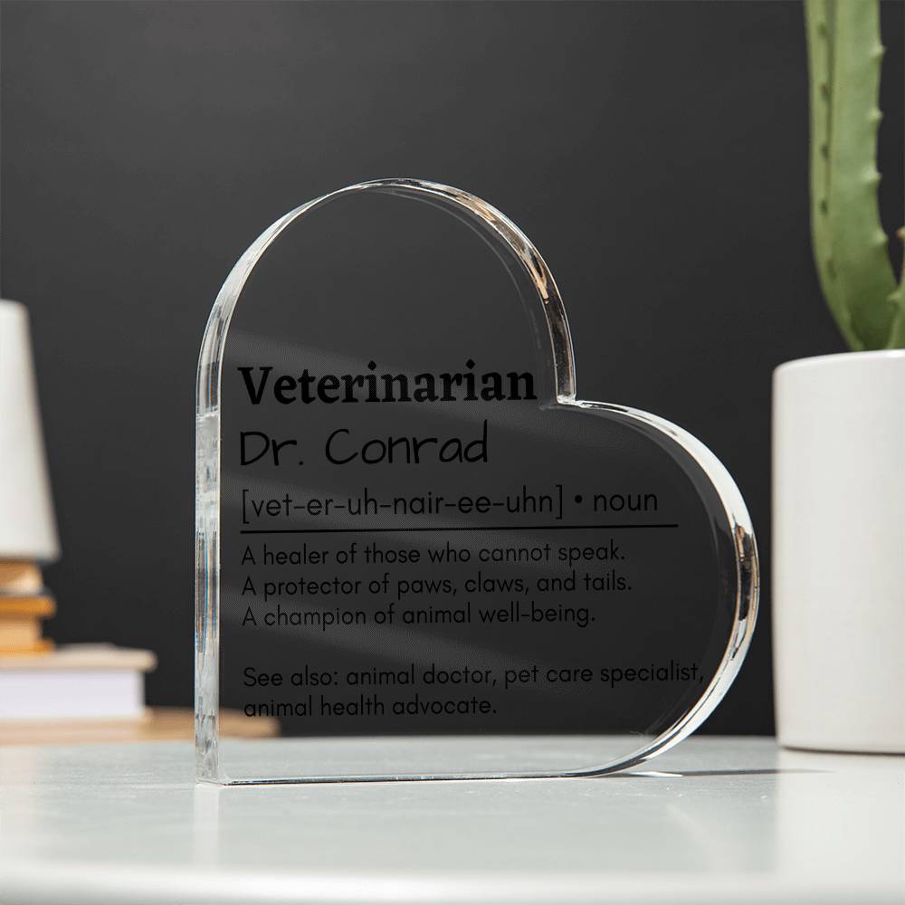 Personalized Veterinarian Printed Heart Shaped Acrylic Plaque