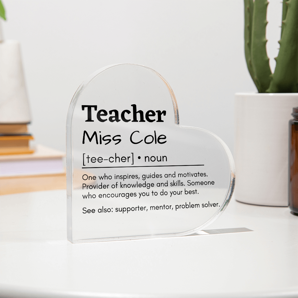 Personalized Teacher Printed Heart Shaped Acrylic Plaque