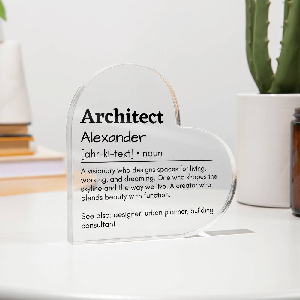 Personalized Architect Printed Heart Shaped Acrylic Plaque