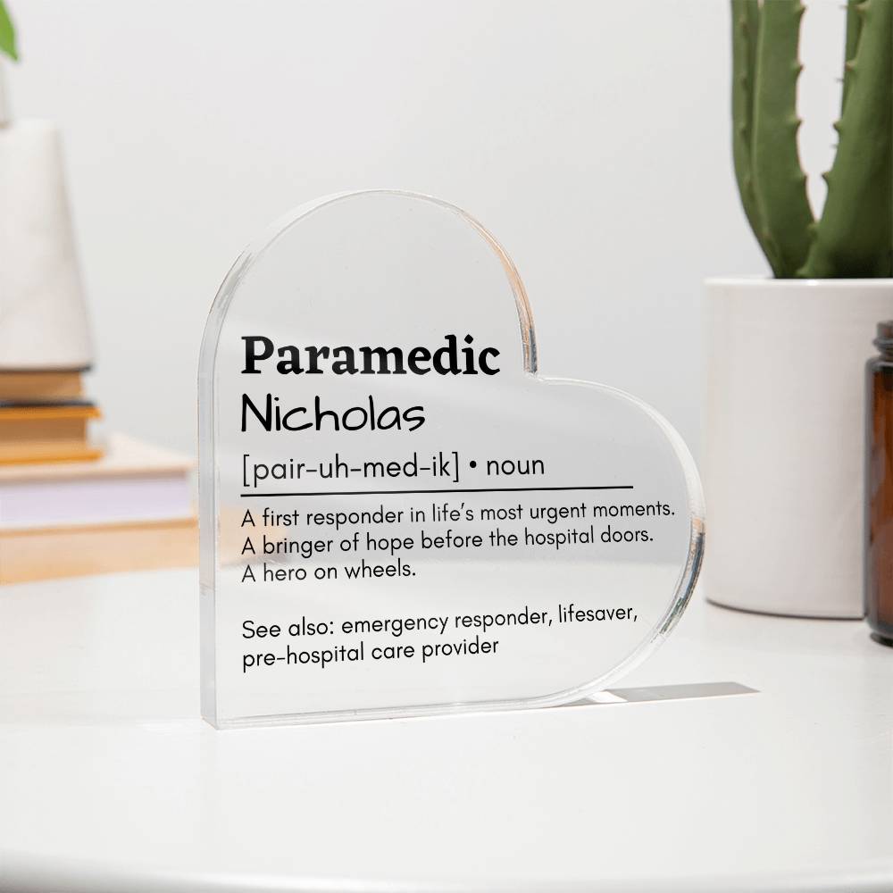 Personalized Paramedic Printed Heart Shaped Acrylic Plaque