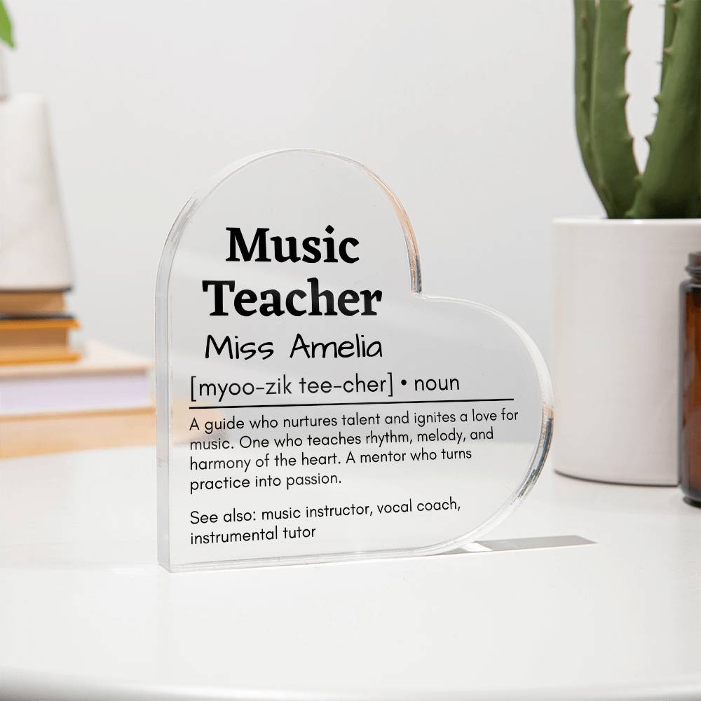 Personalized Music Teacher Printed Heart Shaped Acrylic Plaque