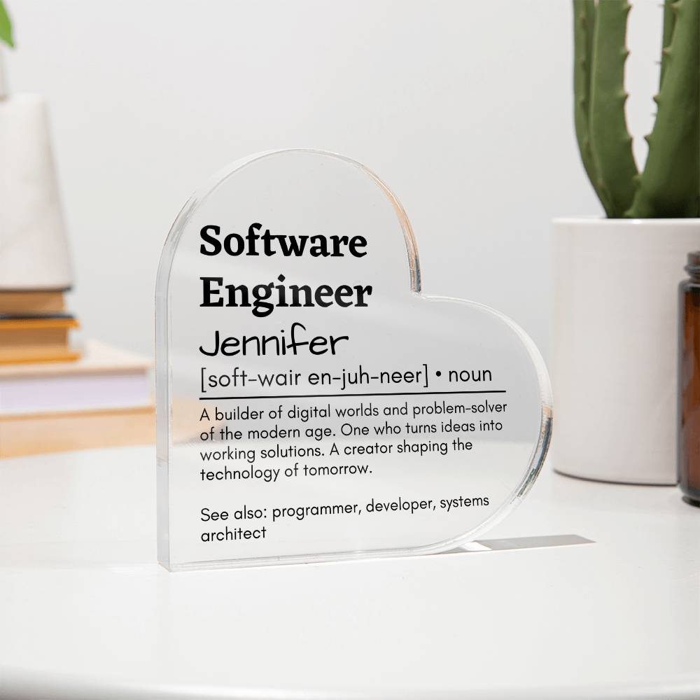 Personalized Software Engineer Printed Heart Shaped Acrylic Plaque