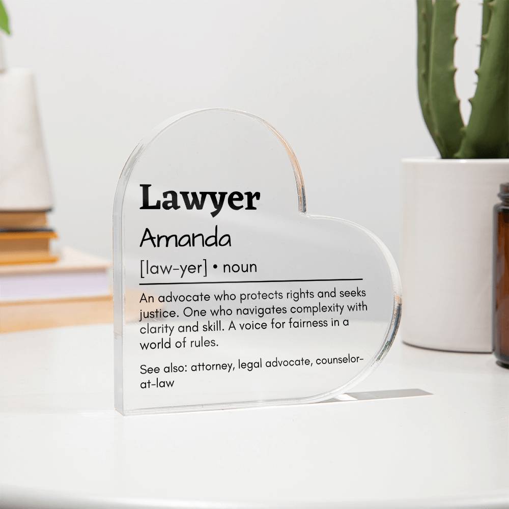 Personalized Lawyer Printed Heart Shaped Acrylic Plaque