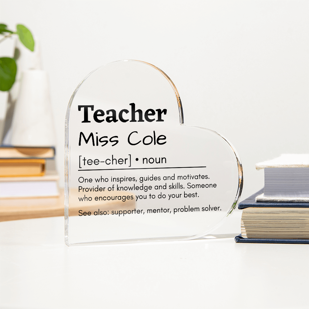 Personalized Teacher Printed Heart Shaped Acrylic Plaque
