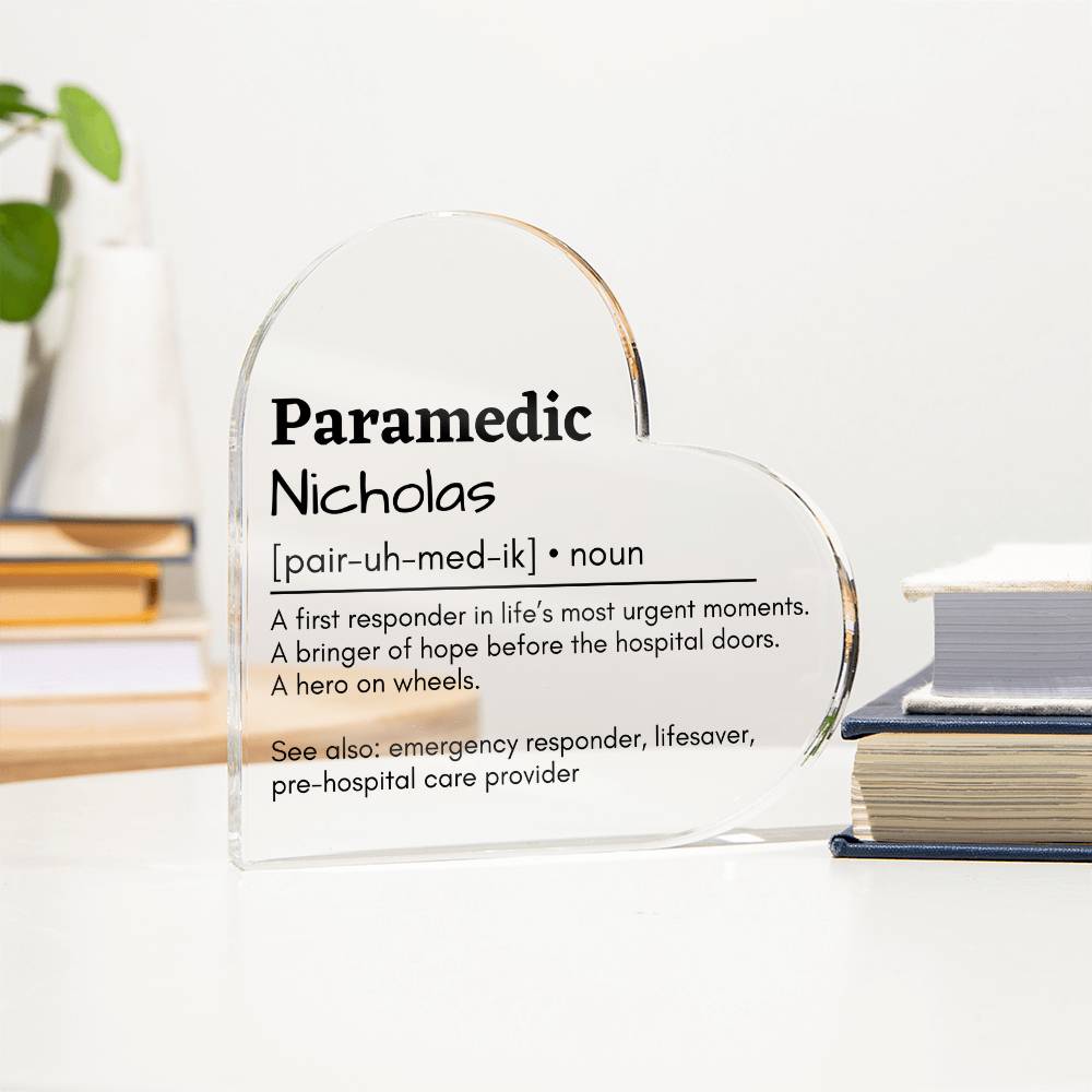 Personalized Paramedic Printed Heart Shaped Acrylic Plaque