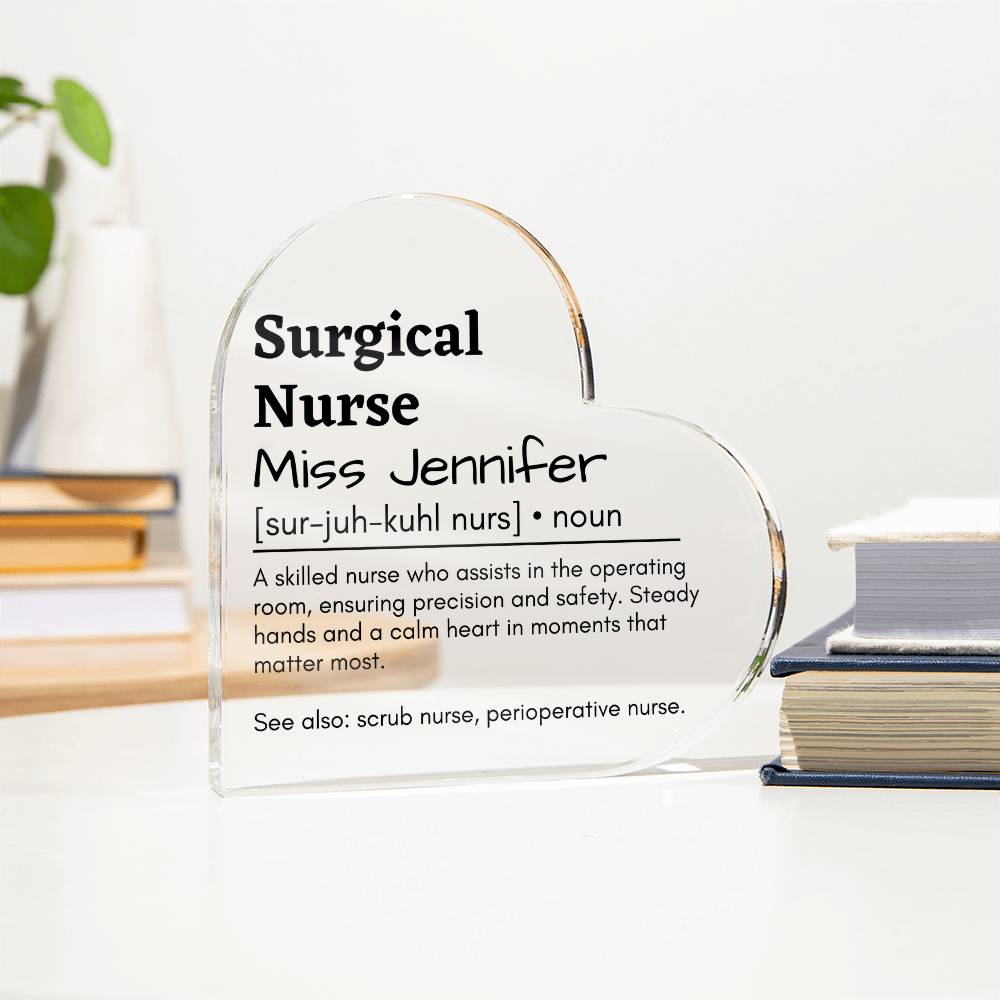 Personalized Surgical Nurse Printed Heart Shaped Acrylic Plaque