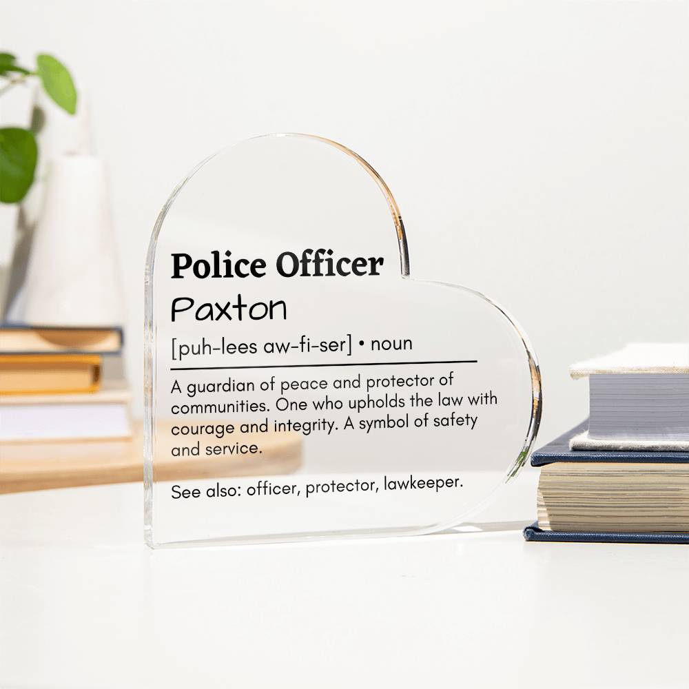 Personalized Police Officer Printed Heart Shaped Acrylic Plaque