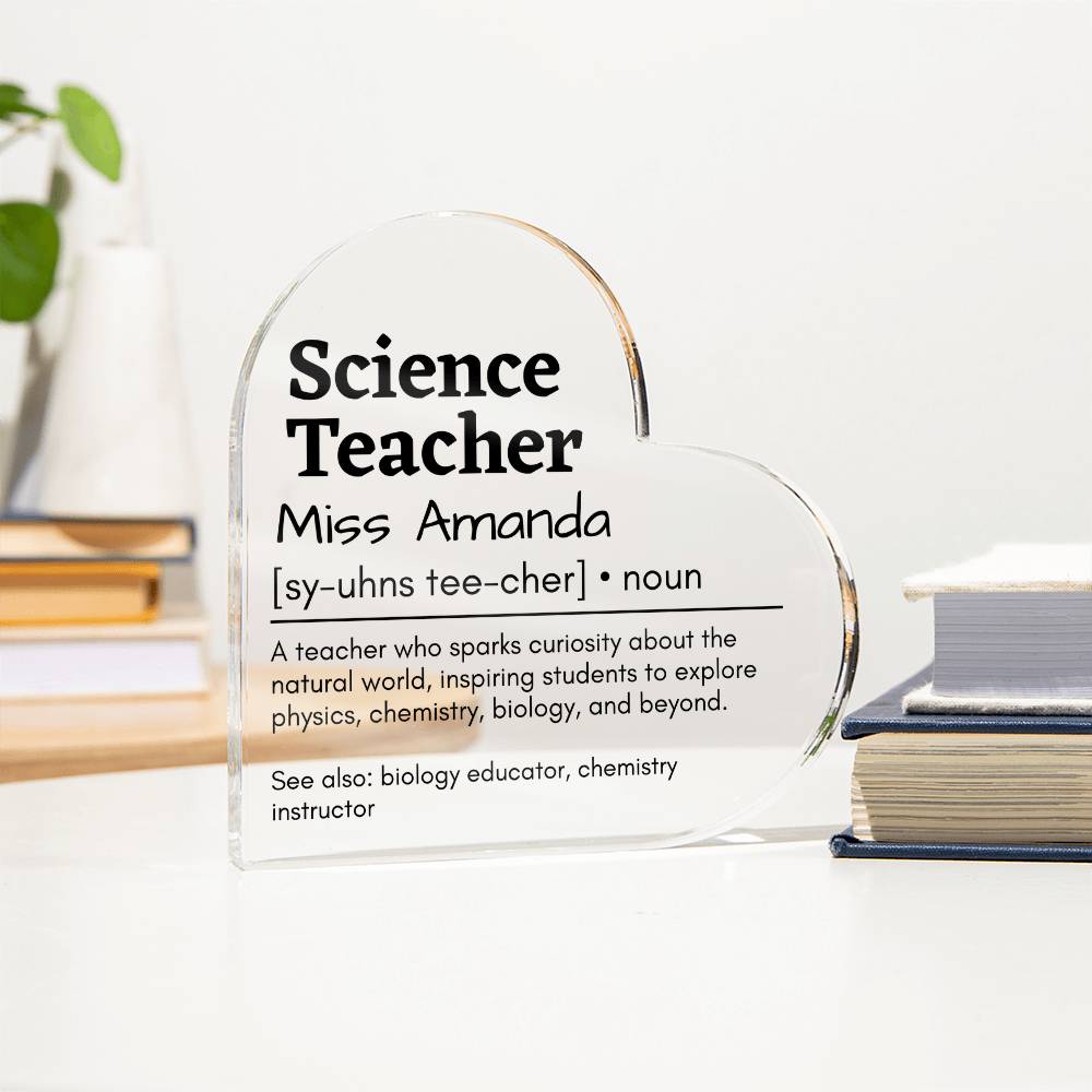 Personalized Science Teacher Printed Heart Shaped Acrylic Plaque