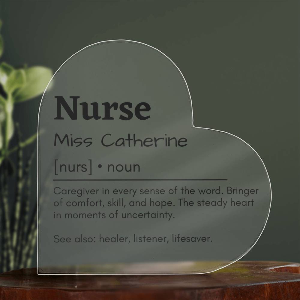 Personalized Nurse Printed Heart Shaped Acrylic Plaque