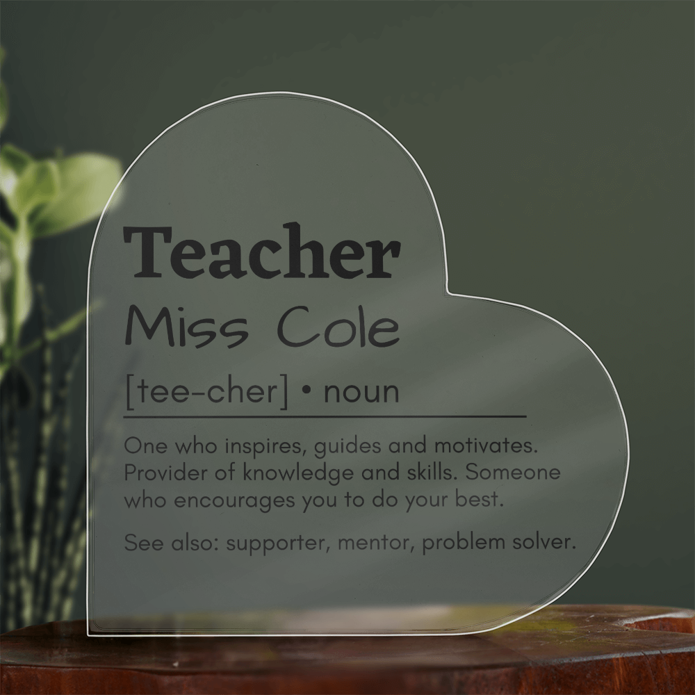 Personalized Teacher Printed Heart Shaped Acrylic Plaque