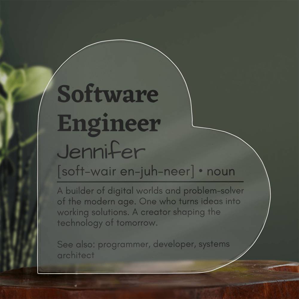 Personalized Software Engineer Printed Heart Shaped Acrylic Plaque