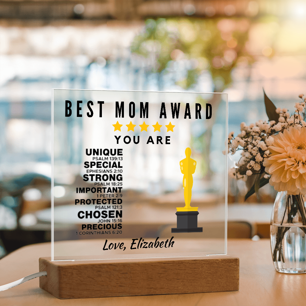 Best Mom Award Acrylic Plaque with Stand