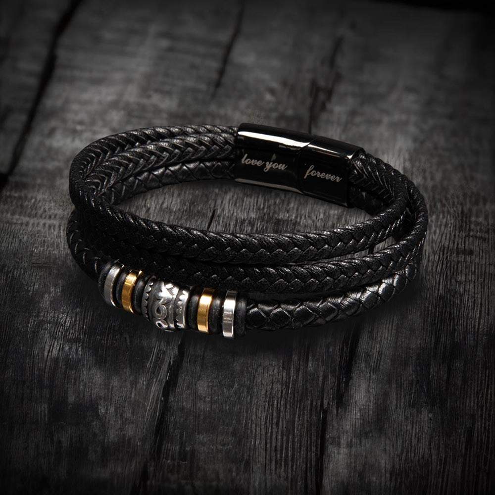 Personalized To My Man Gift - Leather Men's Bracelet