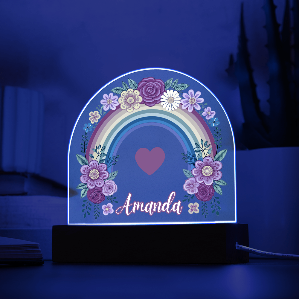 Floral Rainbow Kids Night Light Acrylic Dome Plaque