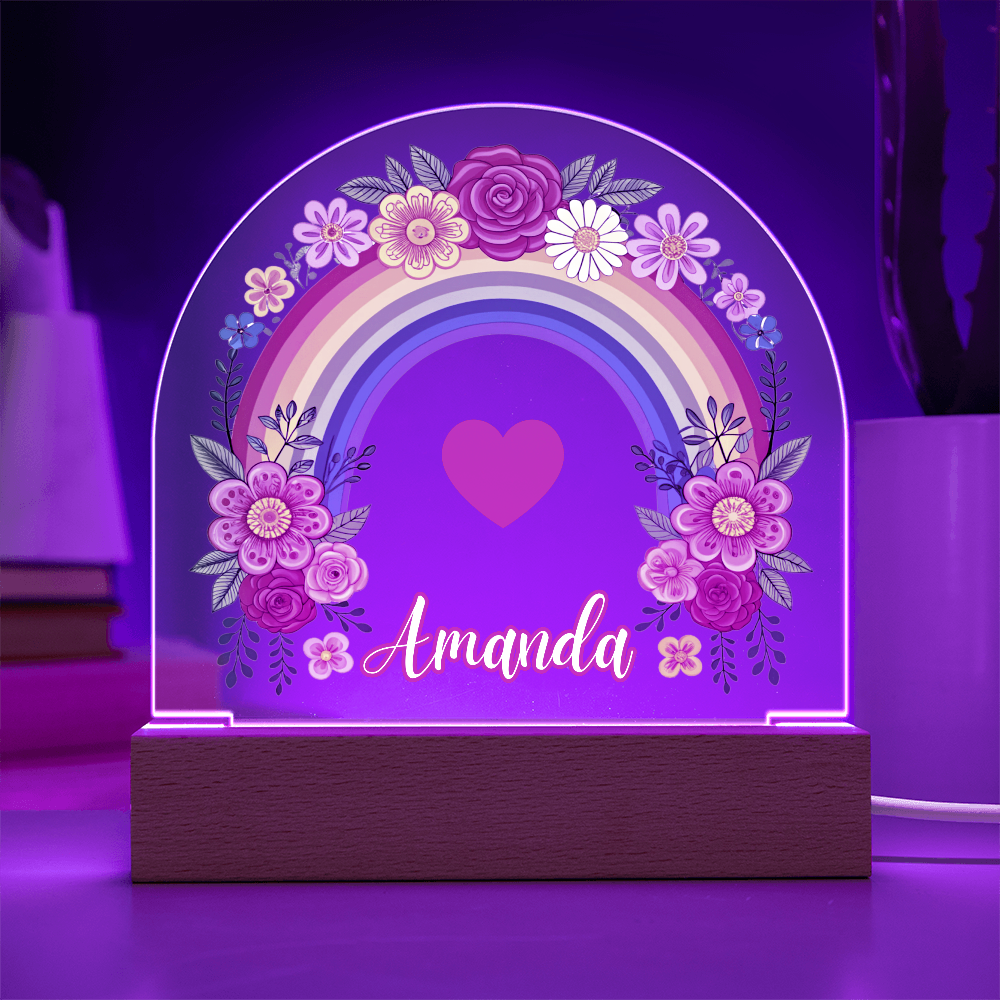Floral Rainbow Kids Night Light Acrylic Dome Plaque