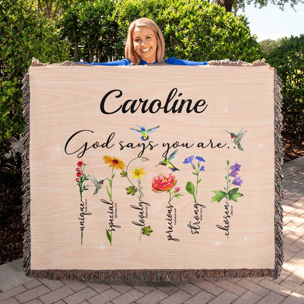 Almost Sold Out - Personalized God Says You Are Floral Heirloom Woven Blanket