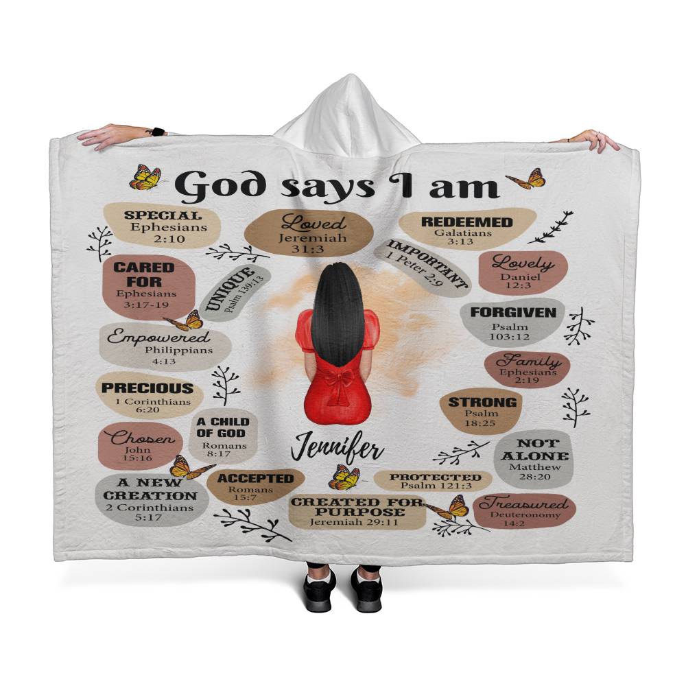 Customized God Says I Am Hooded Sherpa Fleece Blanket