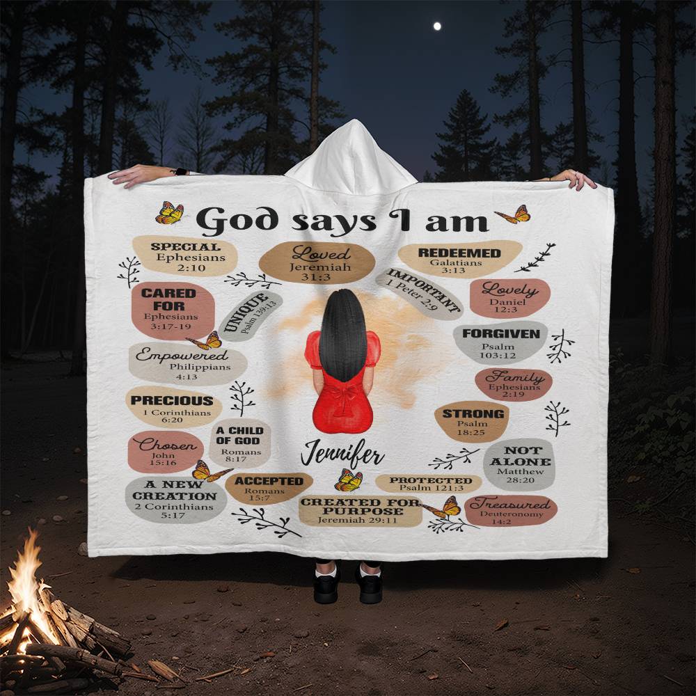 Customized God Says I Am Hooded Sherpa Fleece Blanket
