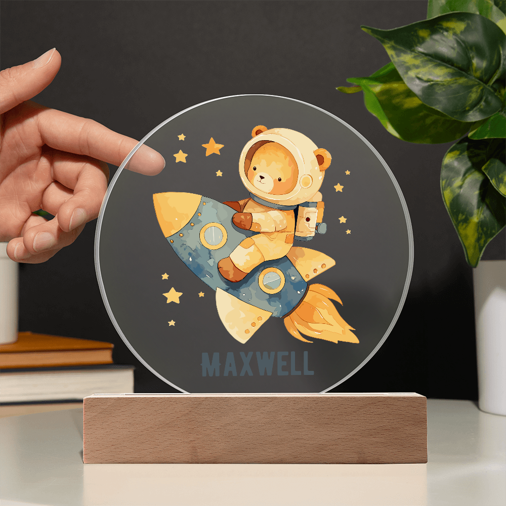 Astronaut Bear Circle Printed Plaque