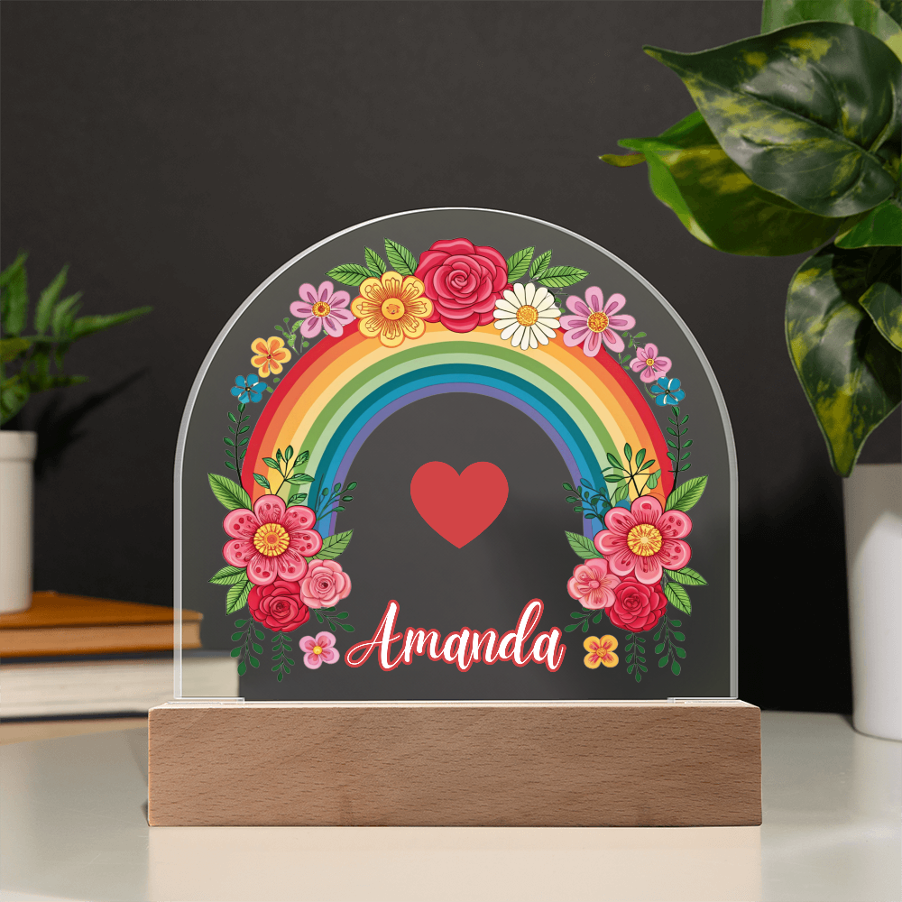 Floral Rainbow Kids Night Light Acrylic Dome Plaque