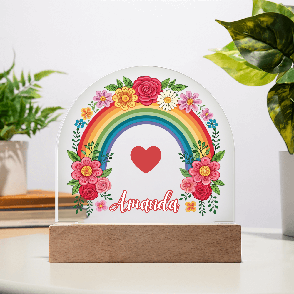 Floral Rainbow Kids Night Light Acrylic Dome Plaque