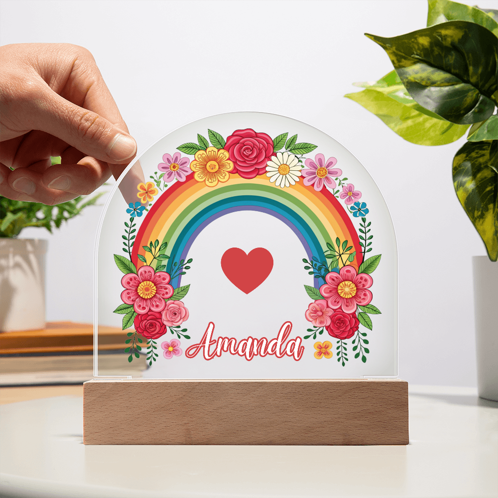 Floral Rainbow Kids Night Light Acrylic Dome Plaque