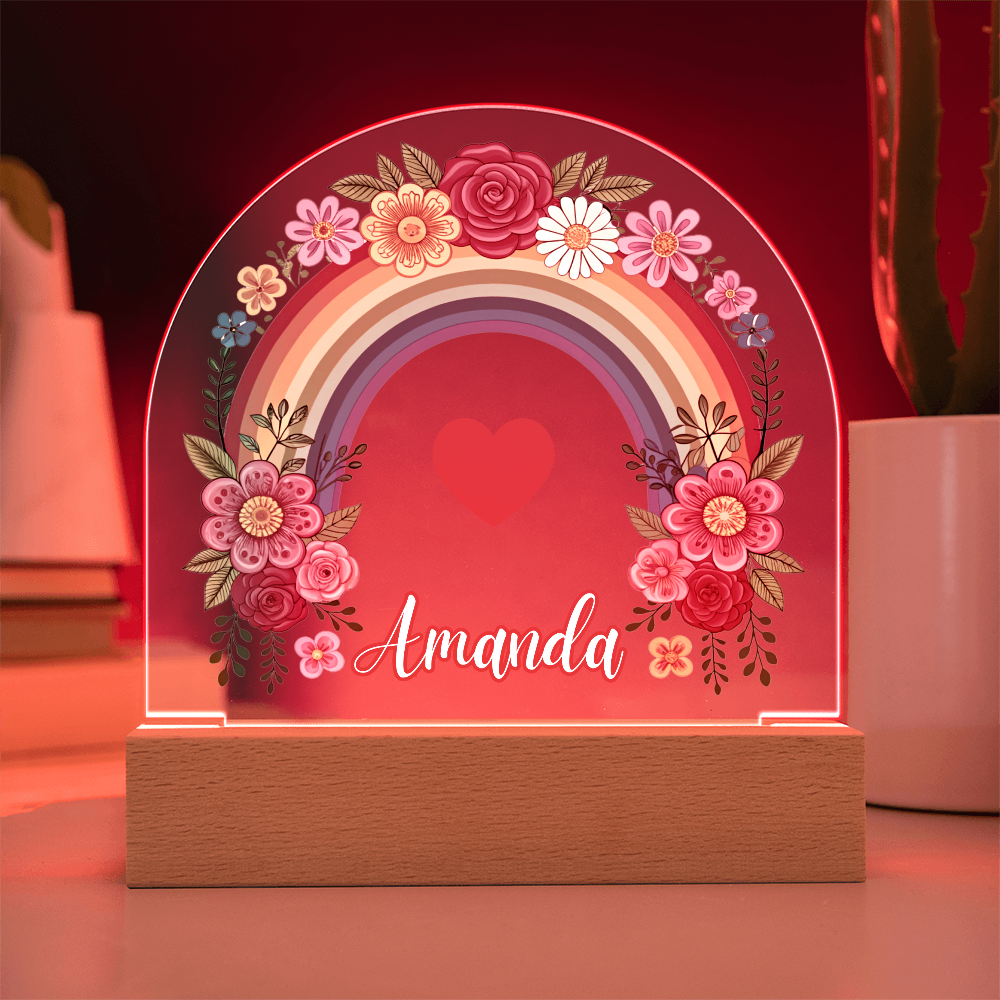 Floral Rainbow Kids Night Light Acrylic Dome Plaque