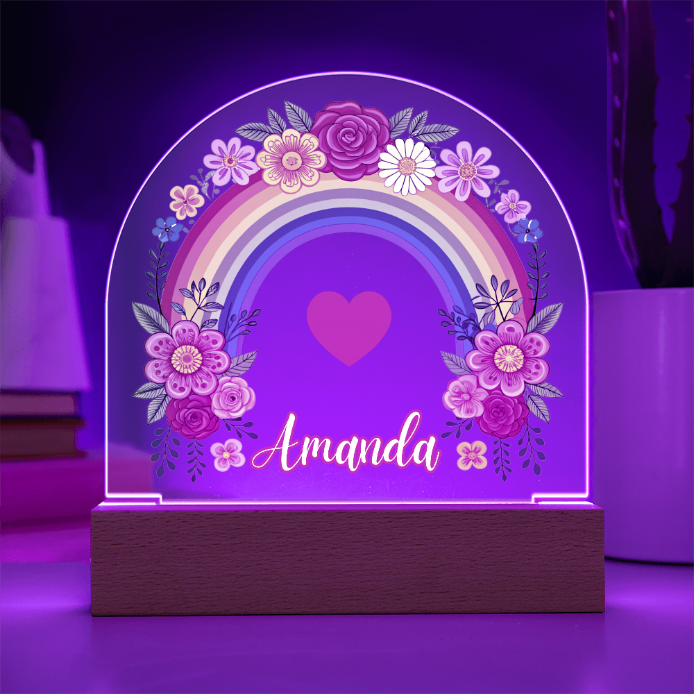 Floral Rainbow Kids Night Light Acrylic Dome Plaque