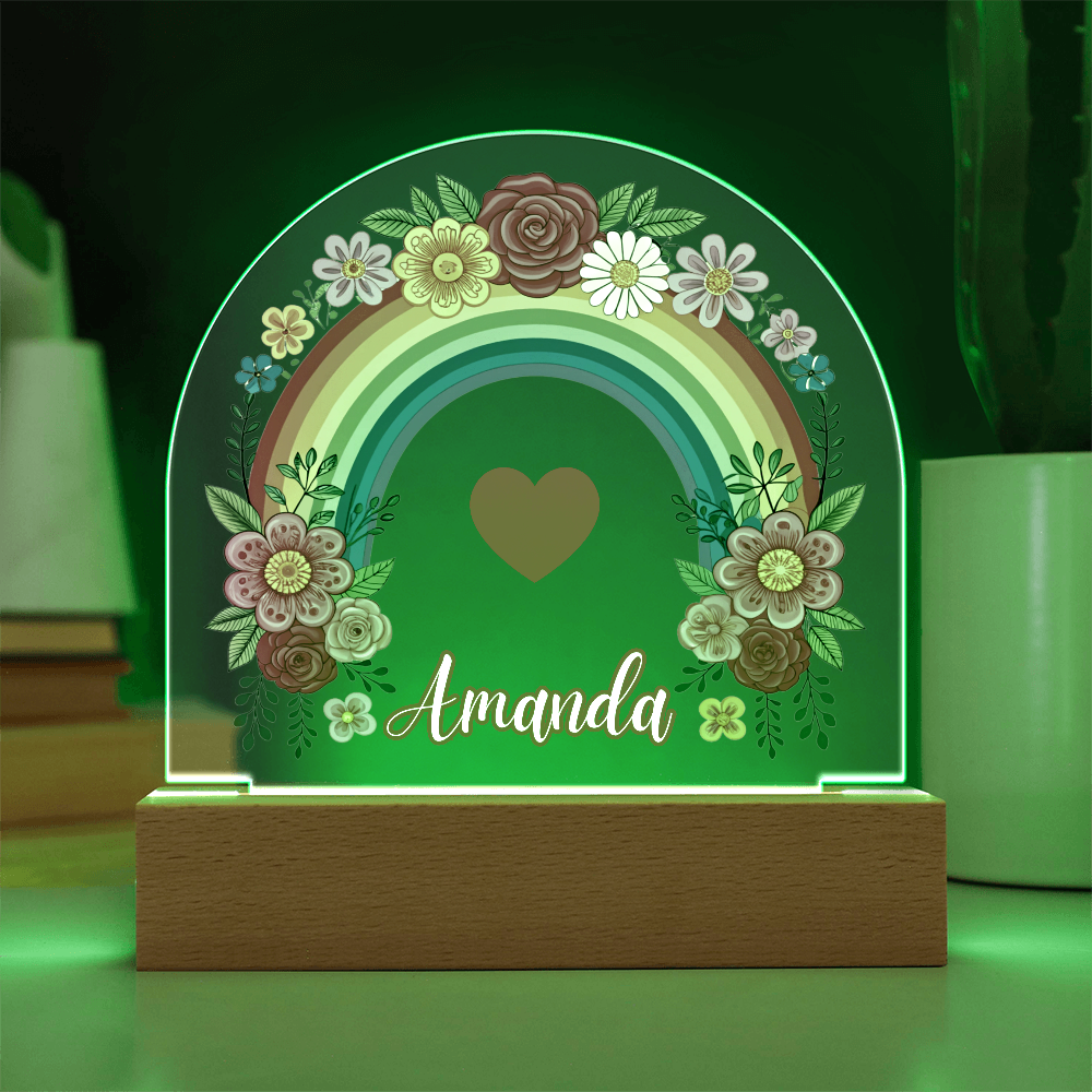 Floral Rainbow Kids Night Light Acrylic Dome Plaque