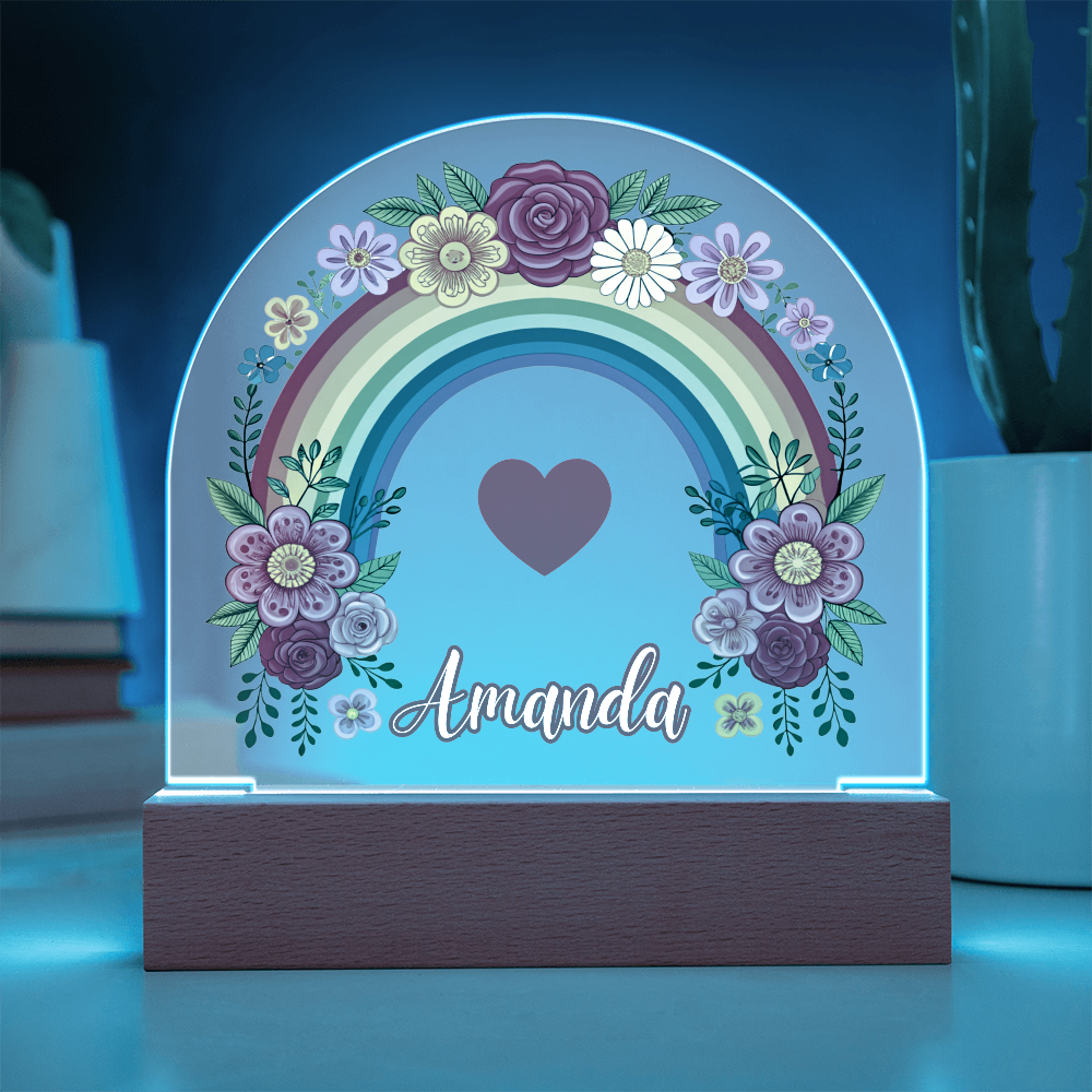 Floral Rainbow Kids Night Light Acrylic Dome Plaque