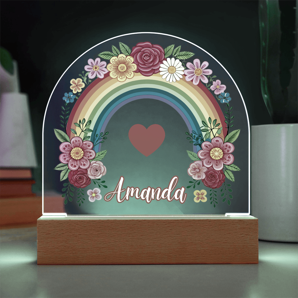 Floral Rainbow Kids Night Light Acrylic Dome Plaque