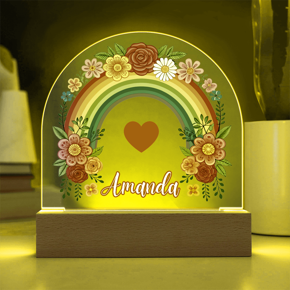 Floral Rainbow Kids Night Light Acrylic Dome Plaque