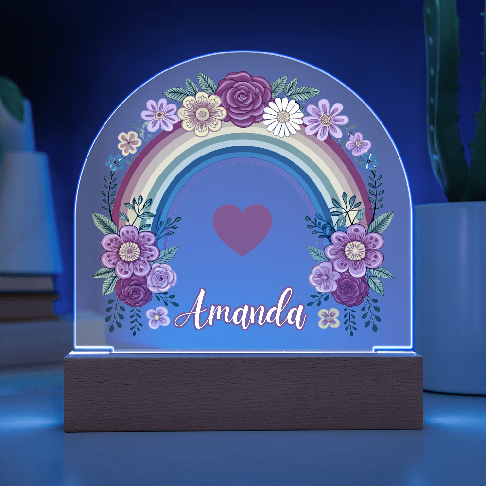 Floral Rainbow Kids Night Light Acrylic Dome Plaque