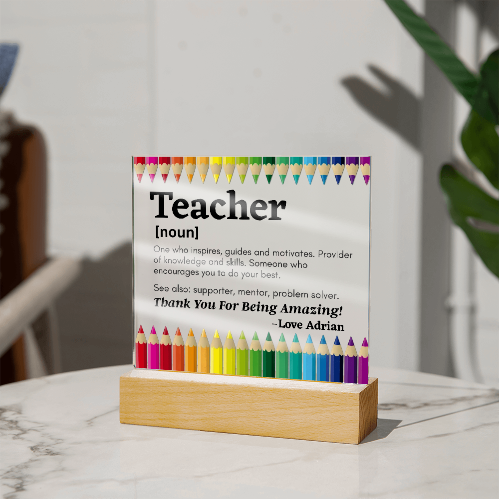 Thank You Teacher Personalized Printed Square Acrylic Plaque