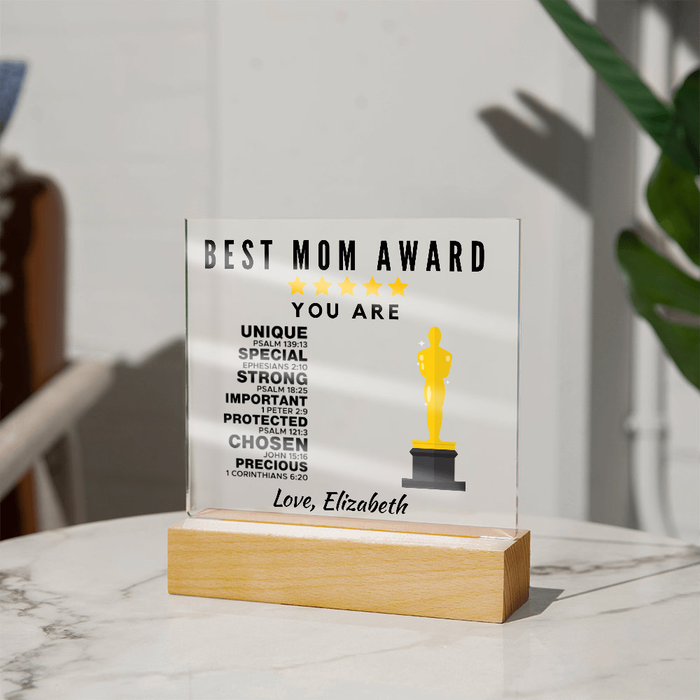 Best Mom Award Acrylic Plaque with Stand