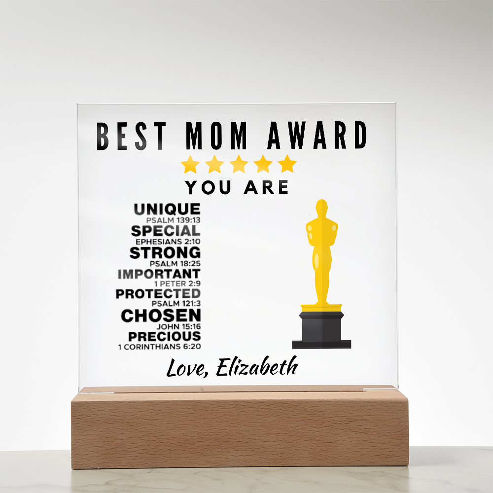 Best Mom Award Acrylic Plaque with Stand