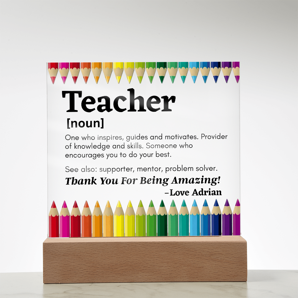 Thank You Teacher Personalized Printed Square Acrylic Plaque