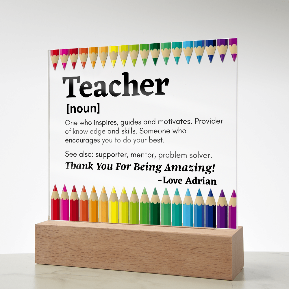Thank You Teacher Personalized Printed Square Acrylic Plaque