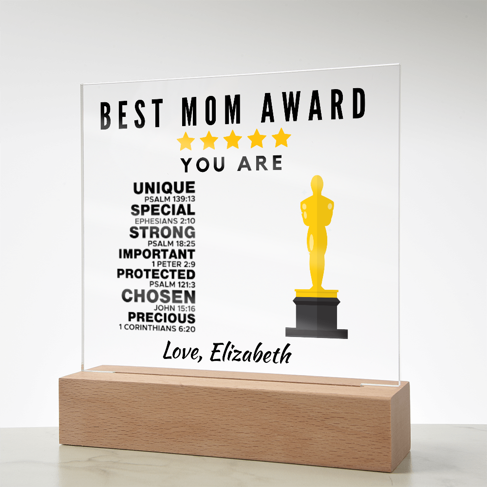 Best Mom Award Acrylic Plaque with Stand