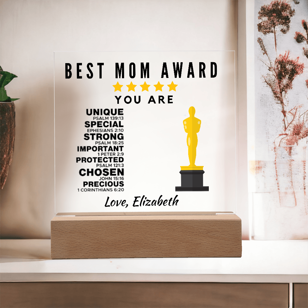 Best Mom Award Acrylic Plaque with Stand
