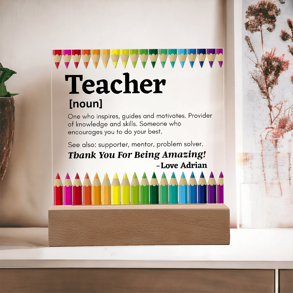 Thank You Teacher Personalized Printed Square Acrylic Plaque